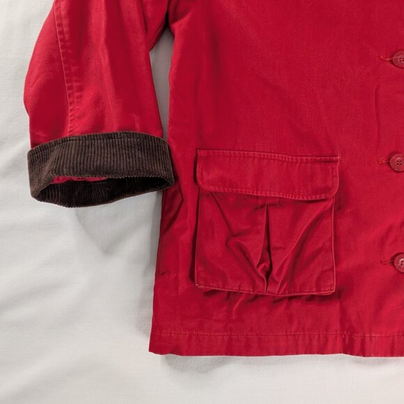 VTG Red Brown Corduroy Collar Cuff Sleeve Pocket Button Up Barn Coat Plaid Lined - Picture 2 of 8